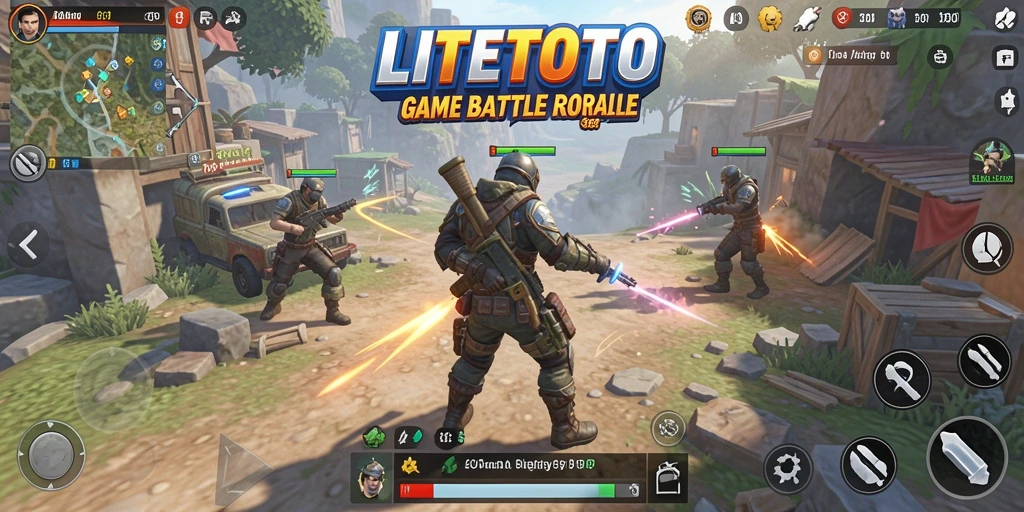 Screenshot gameplay LITETOTO menampilkan aksi Battle Royale yang mendebarkan.