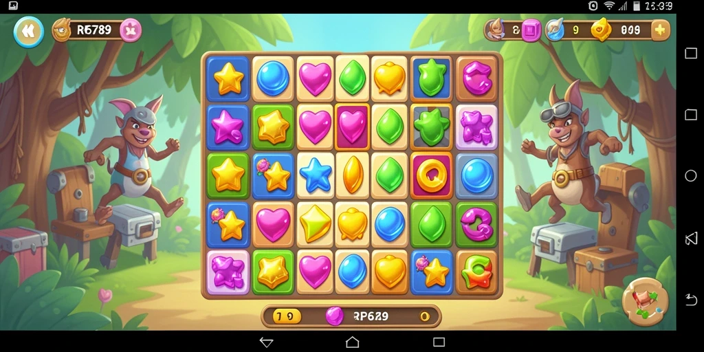 Tampilan gameplay RP6789 dengan elemen Match-3 yang penuh warna.